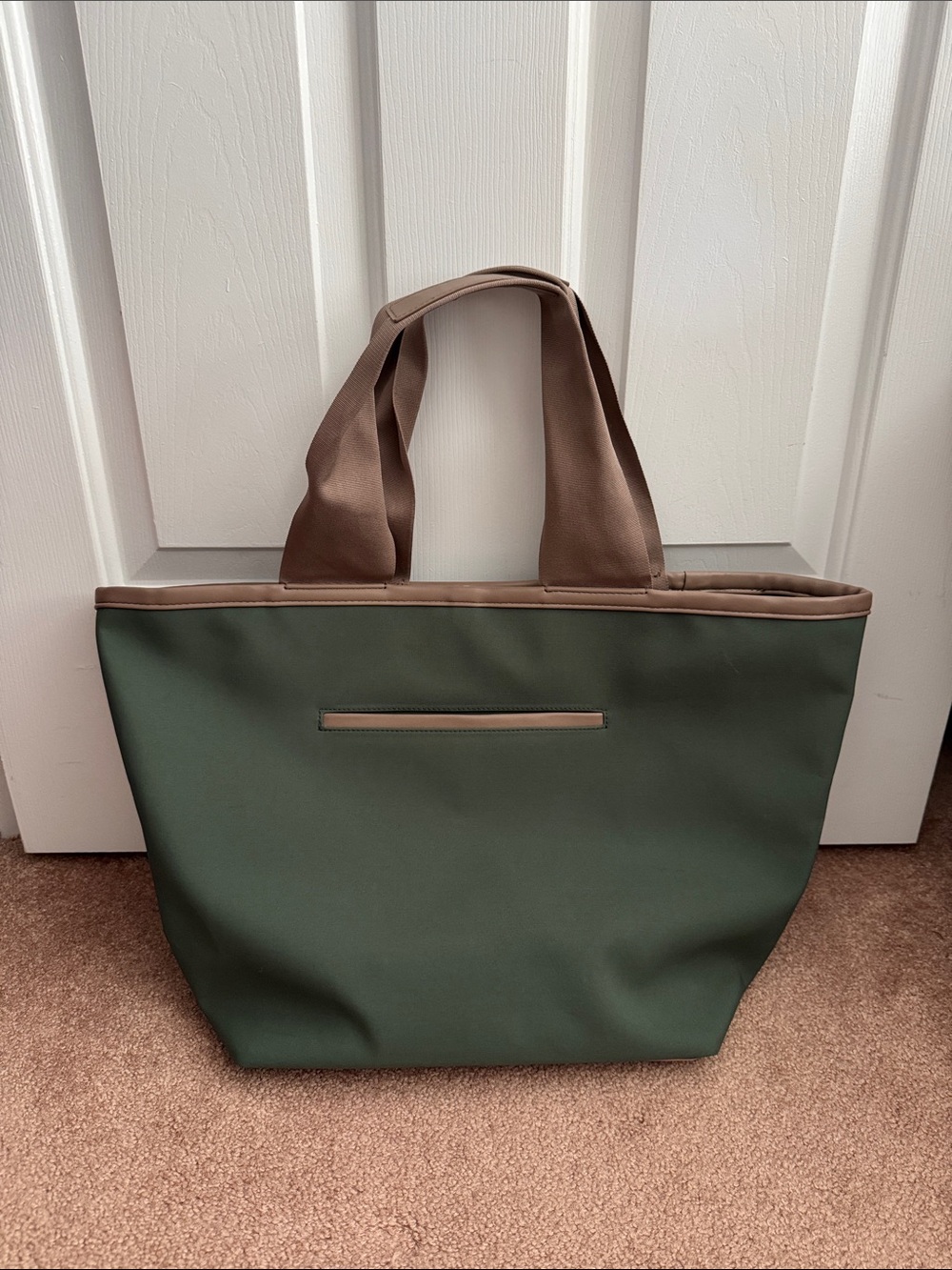 Tuckernuck Olive Tote with Taupe Trim and Handles